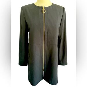 Calvin Klein Black long Blazer Lined w/Gold Zipper,shoulder pads,pockets Size 12